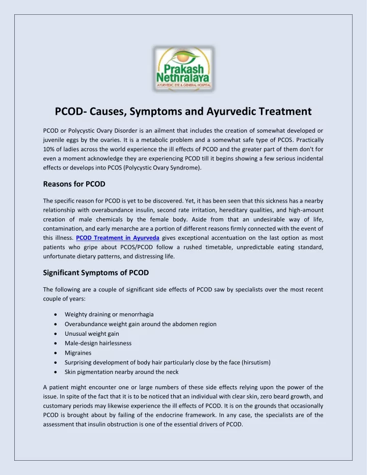 pcod causes symptoms and ayurvedic treatment