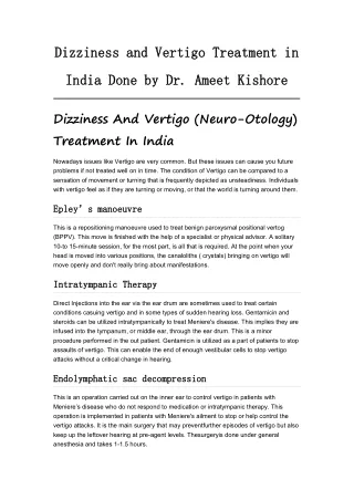 Dizziness and Vertigo Treatment in India Done by Dr. Ameet Kishore