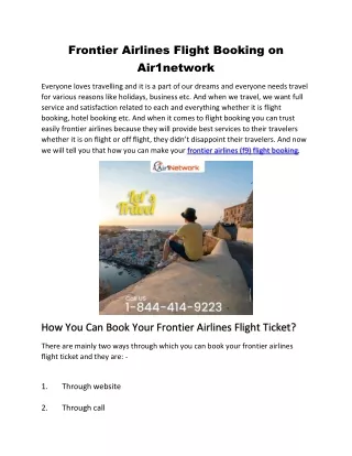 1-844-414-9223 Frontier Airlines Flight Booking | Reservations