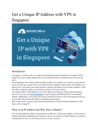 Get a Unique IP with VPS in Singapore