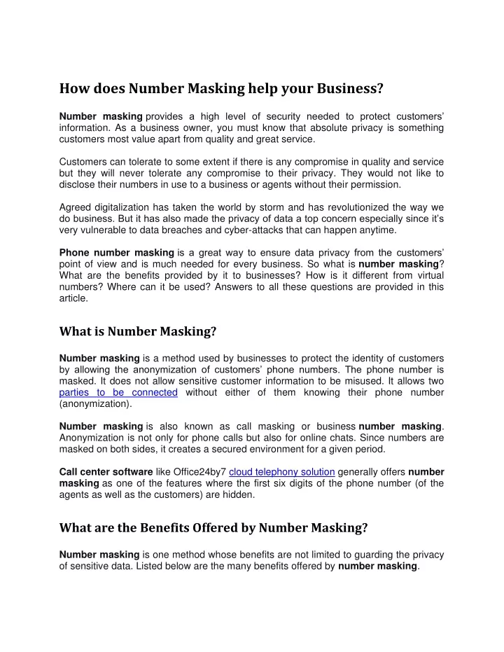 how does number masking help your business number