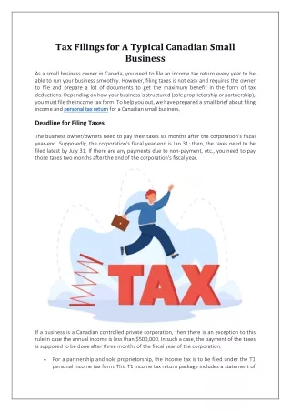 Tax Filings for A Typical Canadian Small Business