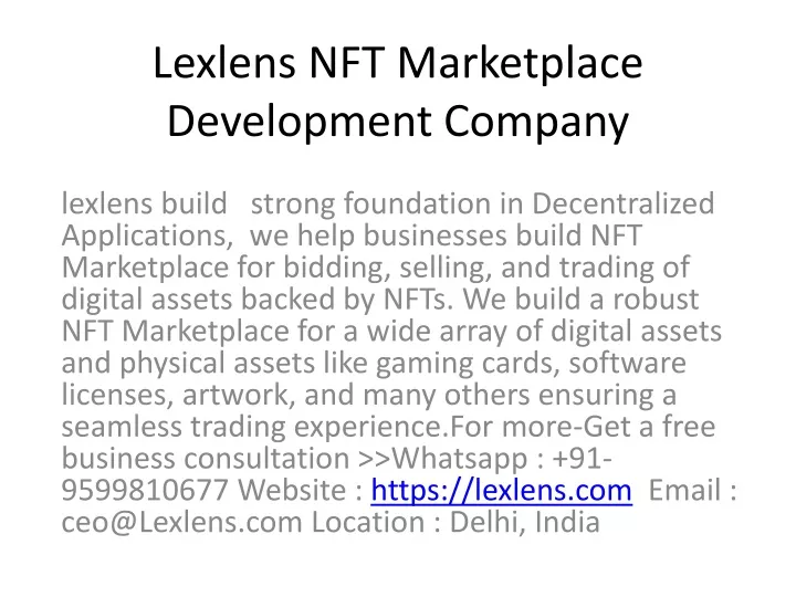 lexlens nft marketplace development company