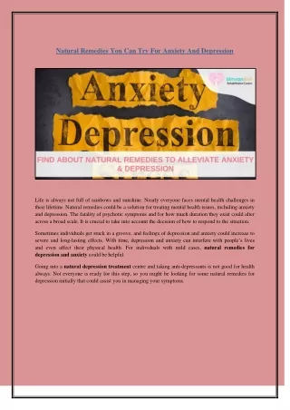 Natural Remedies You Can Try For Anxiety And Depression