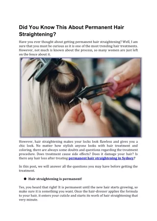 Did You Know This About Permanent Hair Straightening