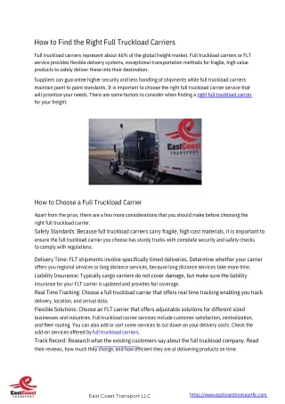 How to Find the Right Full Truckload Carriers