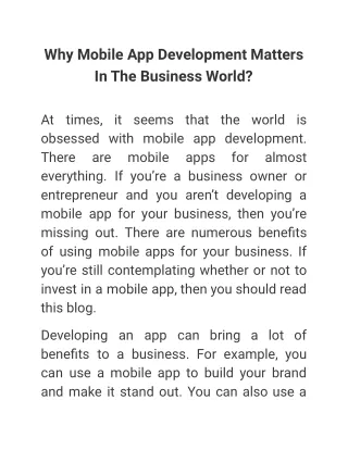 Why Mobile App Development Matters In The Business World