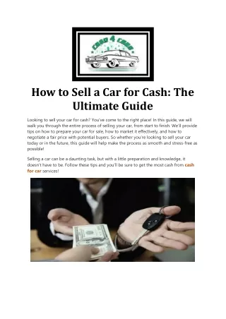 How to Sell a Car for Cash