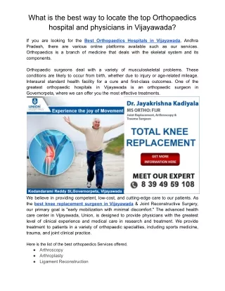 What is the best way to locate the top Orthopaedic hospital and physicians in Vijayawada_