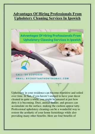 Advantages Of Hiring Professionals From Upholstery Cleaning Services In Ipswich