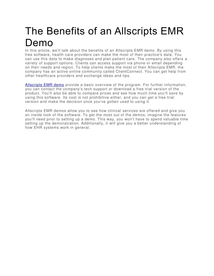 the benefits of an allscripts emr demo in this