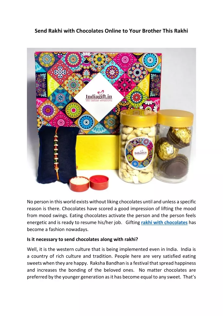 send rakhi with chocolates online to your brother