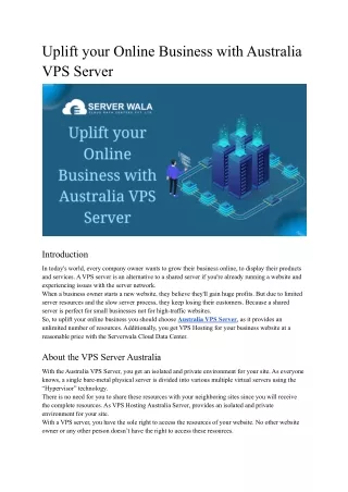 Uplift your Online Business with Australia VPS Server