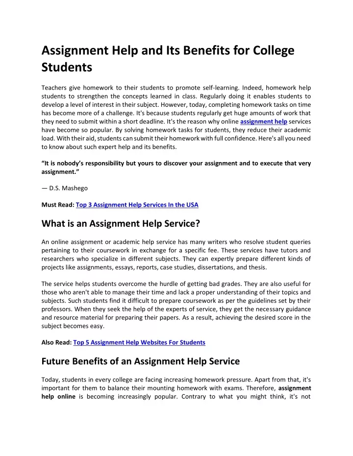 assignment help and its benefits for college