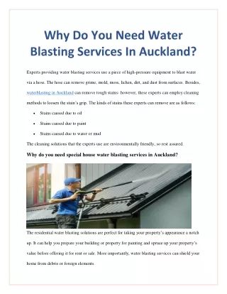 Why Do You Need Water Blasting Services In Auckland