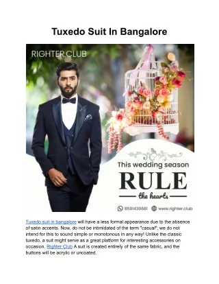 Tuxedo Suit In Bangalore