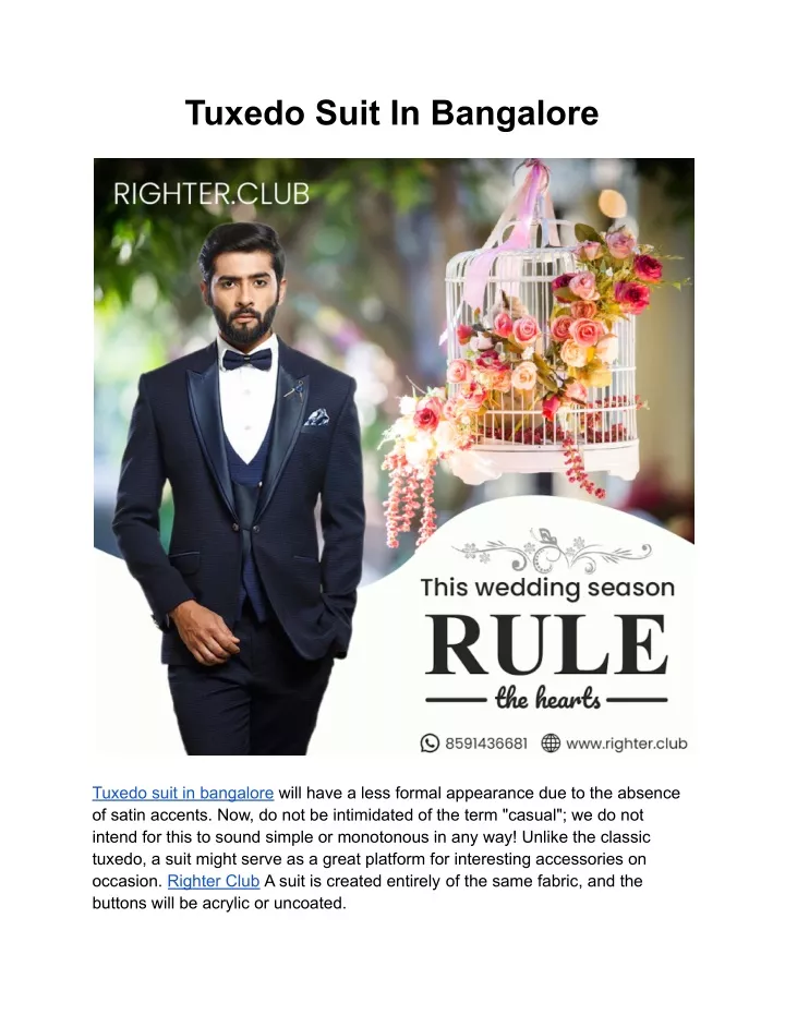 tuxedo suit in bangalore
