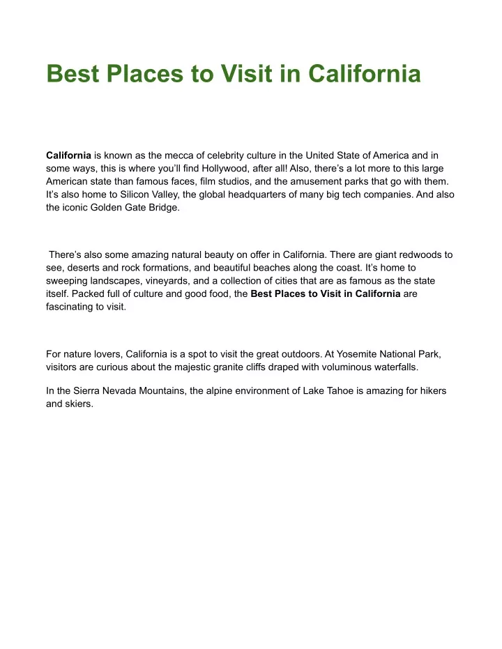 best places to visit in california