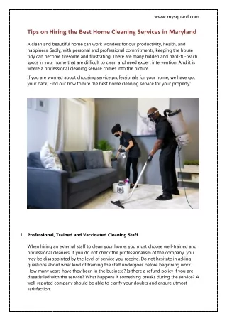 Tips on Hiring the Best Home Cleaning Services in Maryland