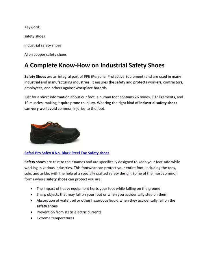 PPT A Complete KnowHow on Industrial Safety Shoes PowerPoint