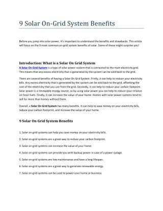 9 solar on grid system benefits