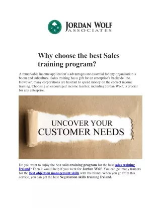Why choose the best Sales training program?