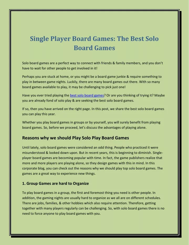 single player board games the best solo board