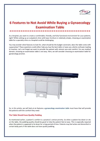 6 Features To Not Avoid While Buying a Gynaecology Examination Table