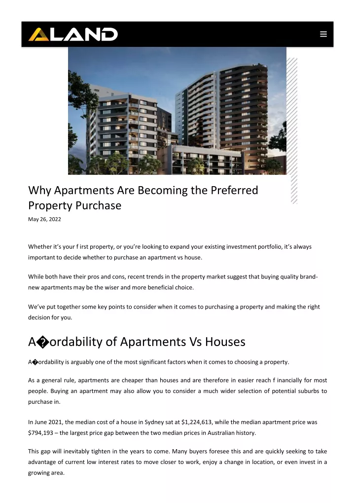 why apartments are becoming the preferred