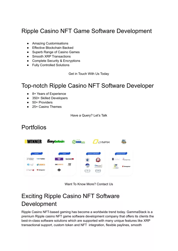 ripple casino nft game software development