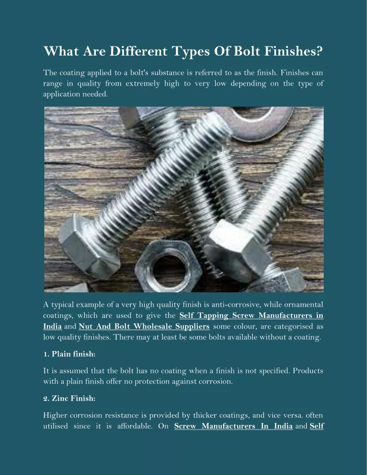 what are different types of bolt finishes