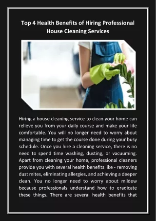 Top 4 Health Benefits of Hiring Professional House Cleaning Services