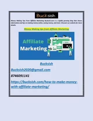 Money Making Tips From Affiliate Marketing  Bucksish.com