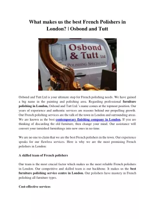 What makes us the best french polishers in London | Osbond & Tutt