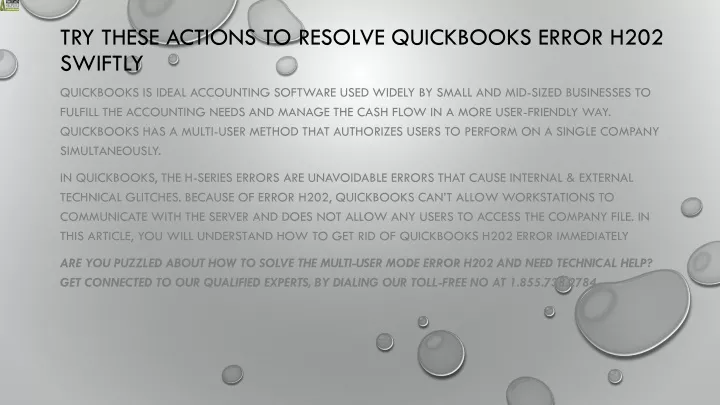 try these actions to resolve quickbooks error h202 swiftly