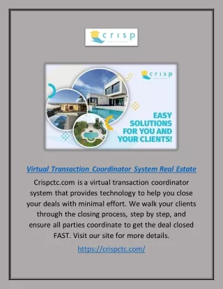 Virtual Transaction Coordinator System Real Estate | Crispctc.com