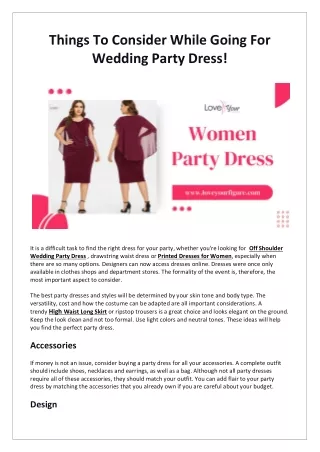 Things To Consider While Going For Wedding Party Dress!