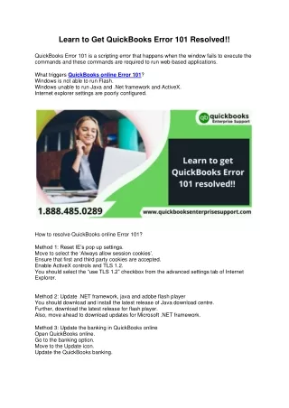 learn to get quickbooks error 101 resolved