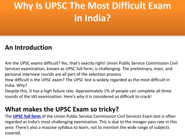 why is upsc the most difficult exam in india