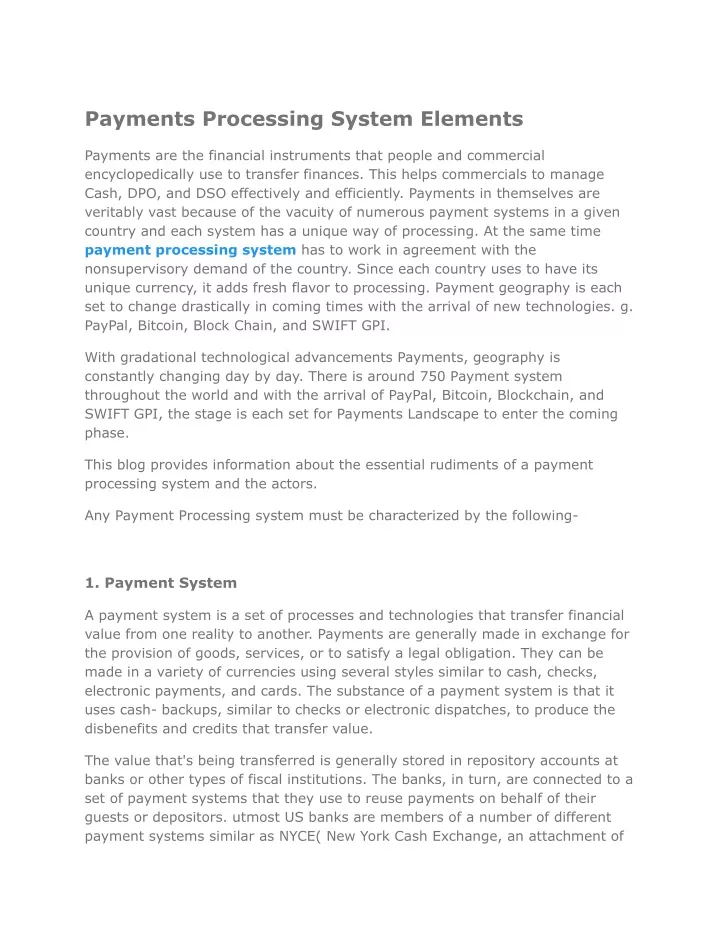 payments processing system elements