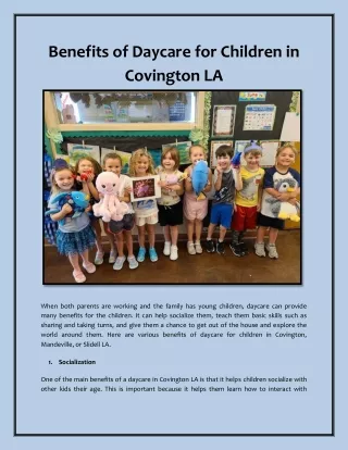 Benefits of Daycare for Children in Covington LA