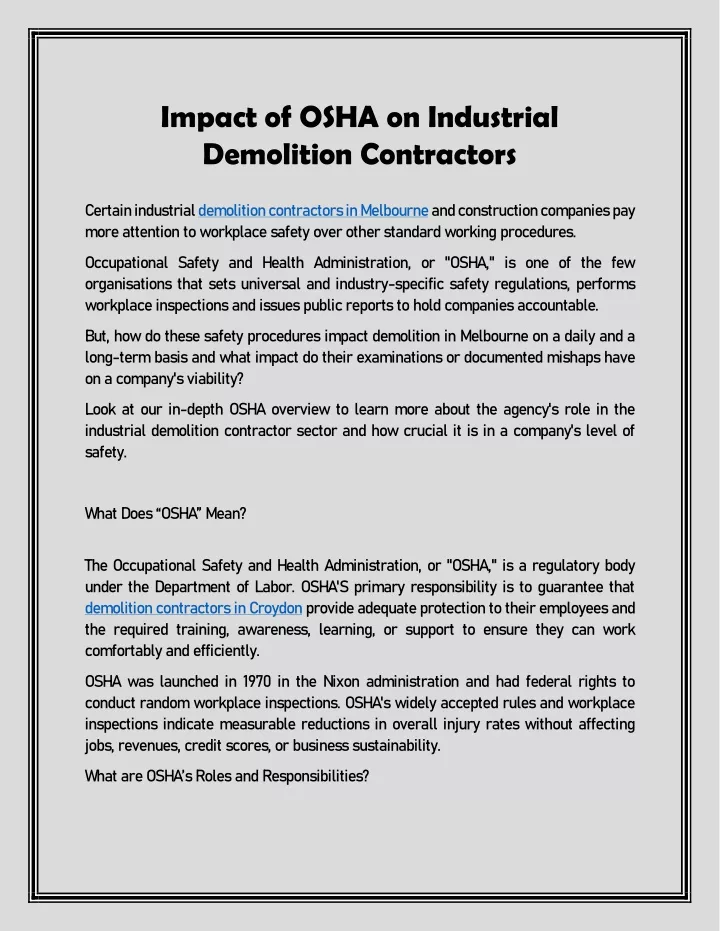 impact of osha on industrial demolition