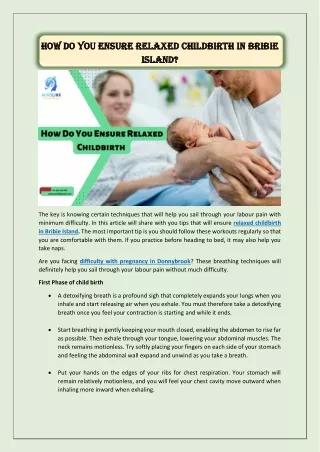 How Do You Ensure Relaxed Childbirth In Bribie Island