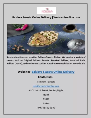 Baklava Sweets Online Delivery Semiramisonline