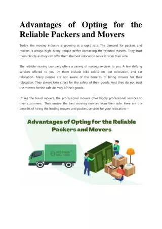advantages of opting for the reliable packers