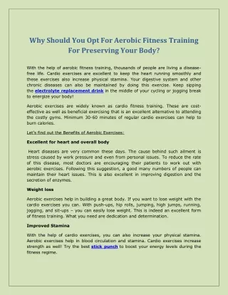 Why Should You Opt For Aerobic Fitness Training For Preserving Your Body