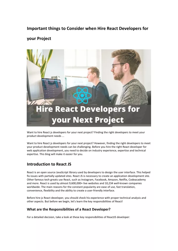 important things to consider when hire react