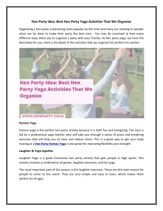 Hen Party Idea Best Hen Party Yoga Activities That We Organize