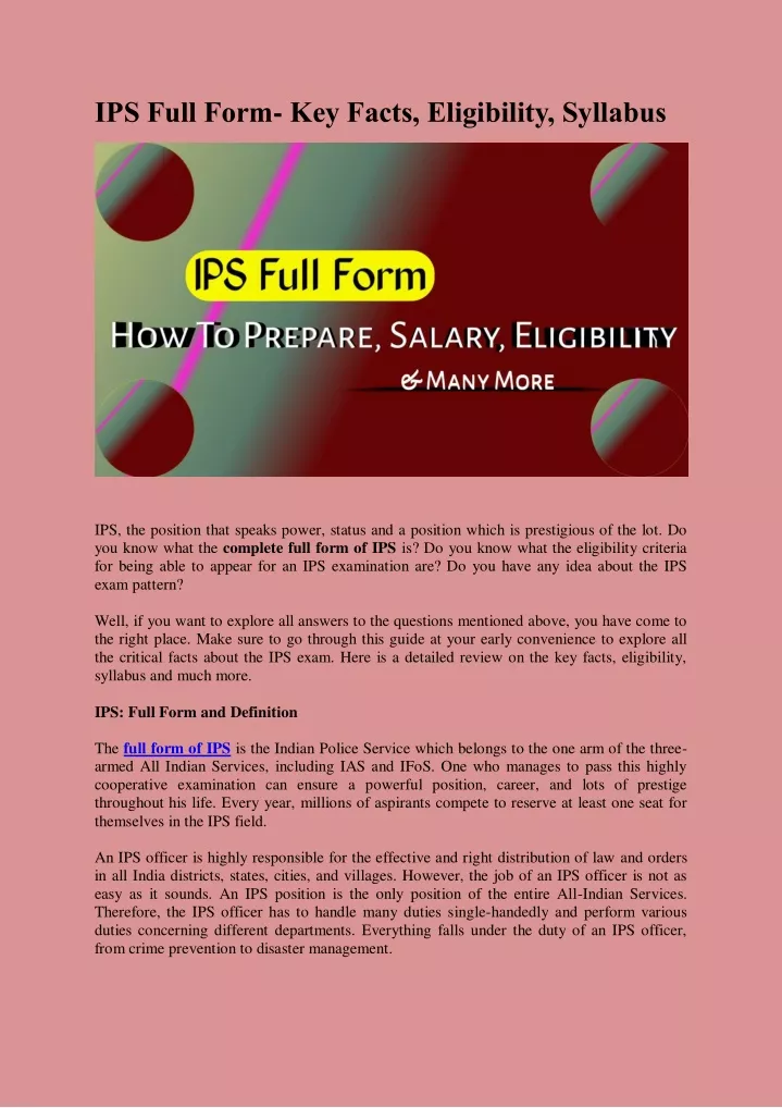 ips full form key facts eligibility syllabus