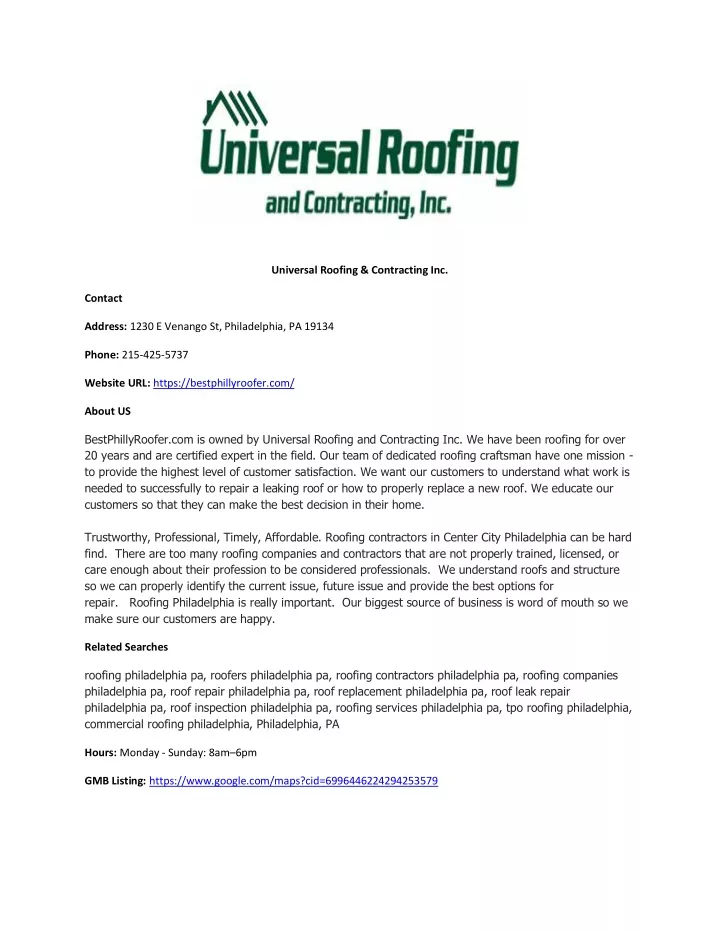 universal roofing contracting inc
